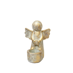 Anioł Figurka ceramiczna betonowa Rustykalny Złoty Świecznik 16cm